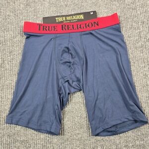 True Religion Boxer Briefs Mens Medium Navy Blue Red Waistband Stretch Underwear